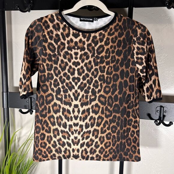 Pretty little thing tan leopard tee shirt size 6 - Picture 2 of 12